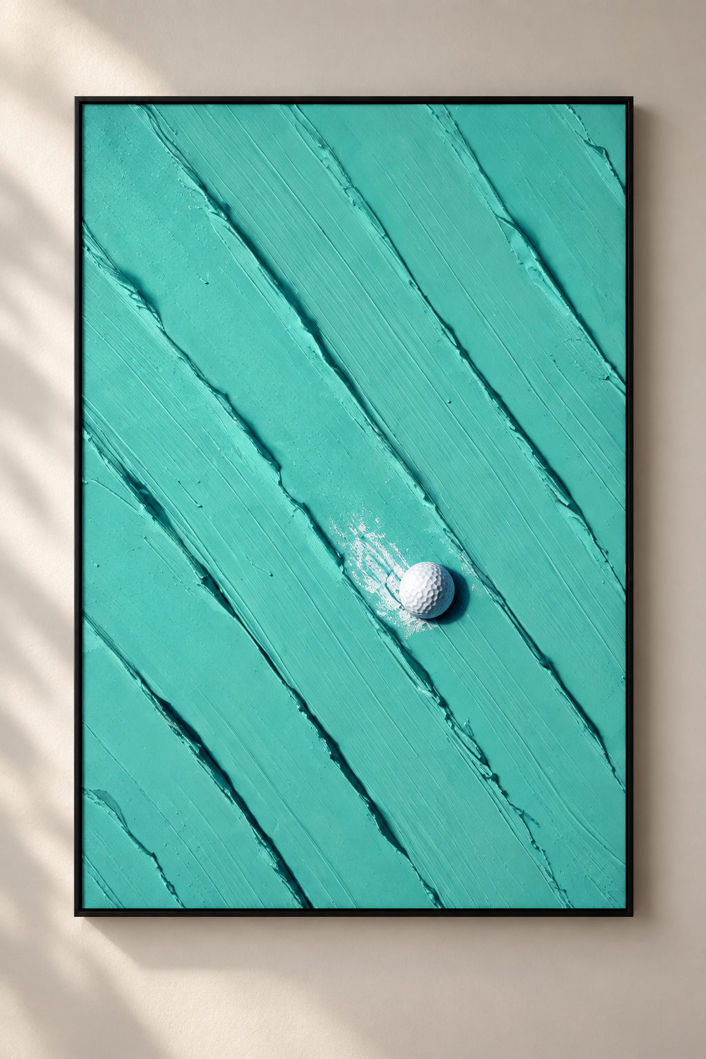 AERIS turquoise golf-inspired abstract wall art in a living room