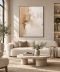 ALBA beige and ivory Wabi-Sabi textured wall art in a refined living room