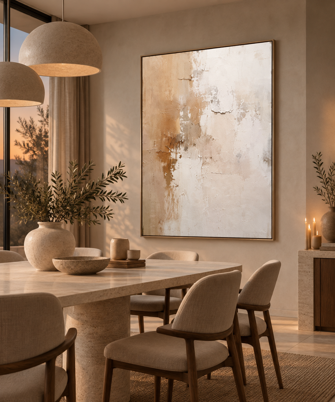 ALBA neutral textured wall art in a sophisticated dining room