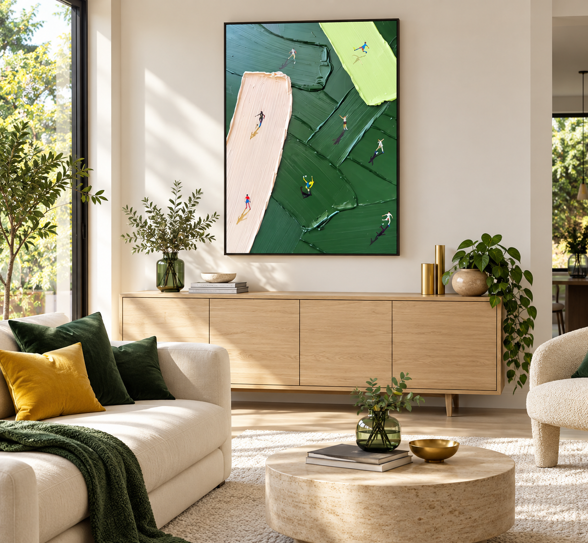 ALVORA green abstract golf and sports wall art in a contemporary living room