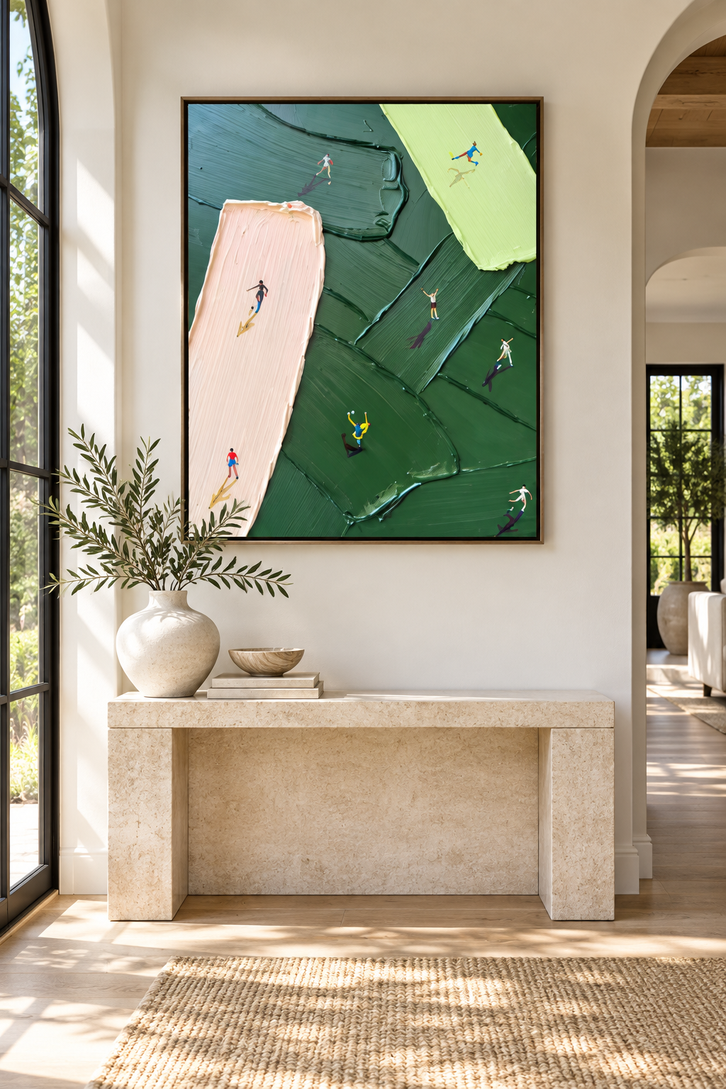 ALVORA green abstract golf and sports wall art in an elegant entryway