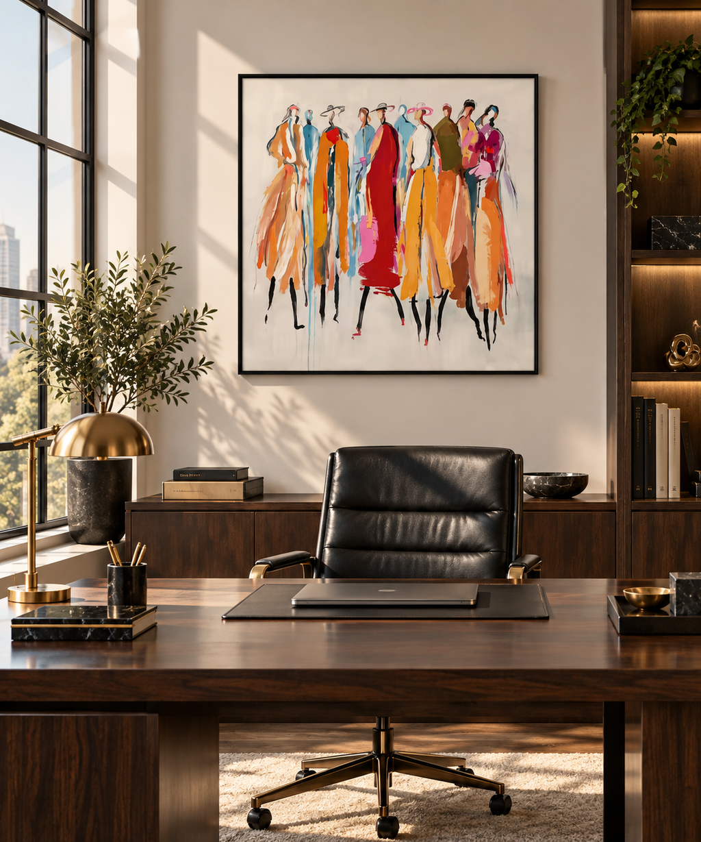 AMARA multicolor figurative Art Deco wall art in a bedroom