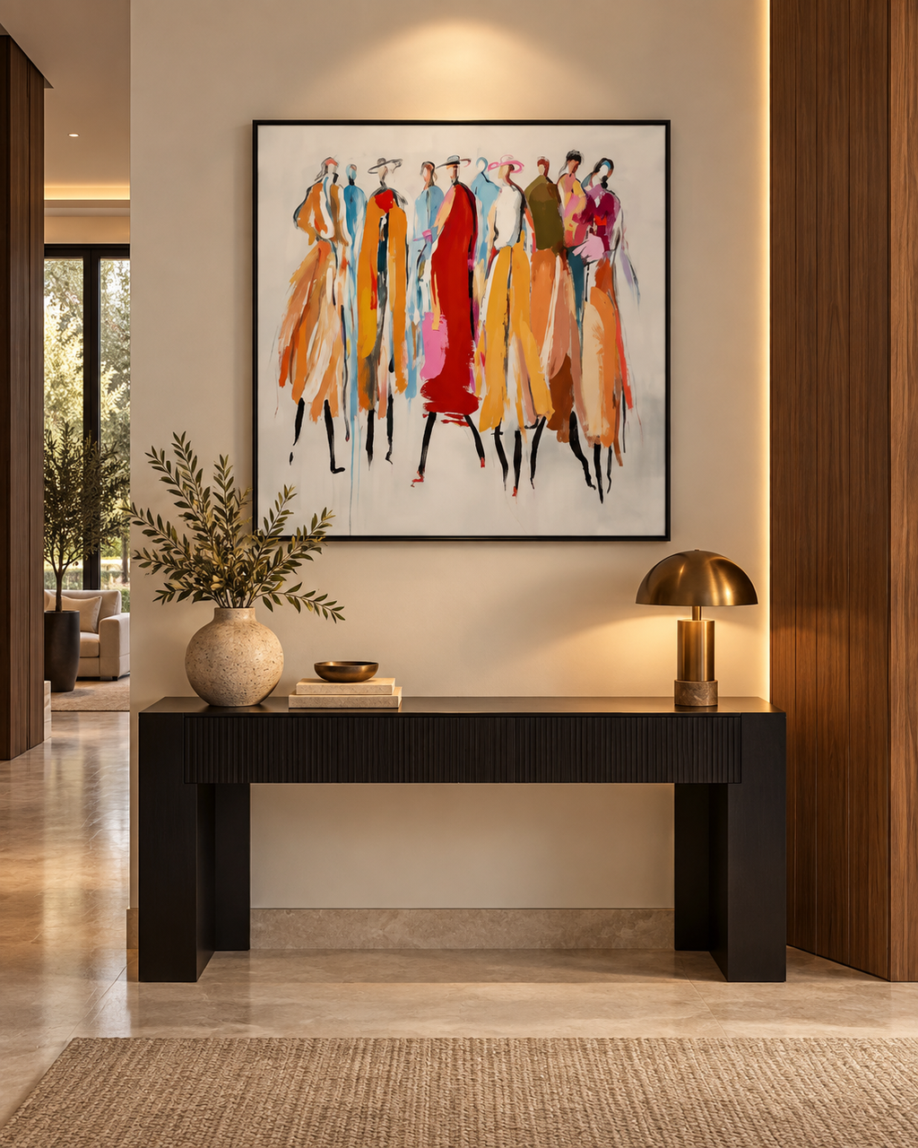 AMARA multicolor figurative Art Deco wall art in a living room