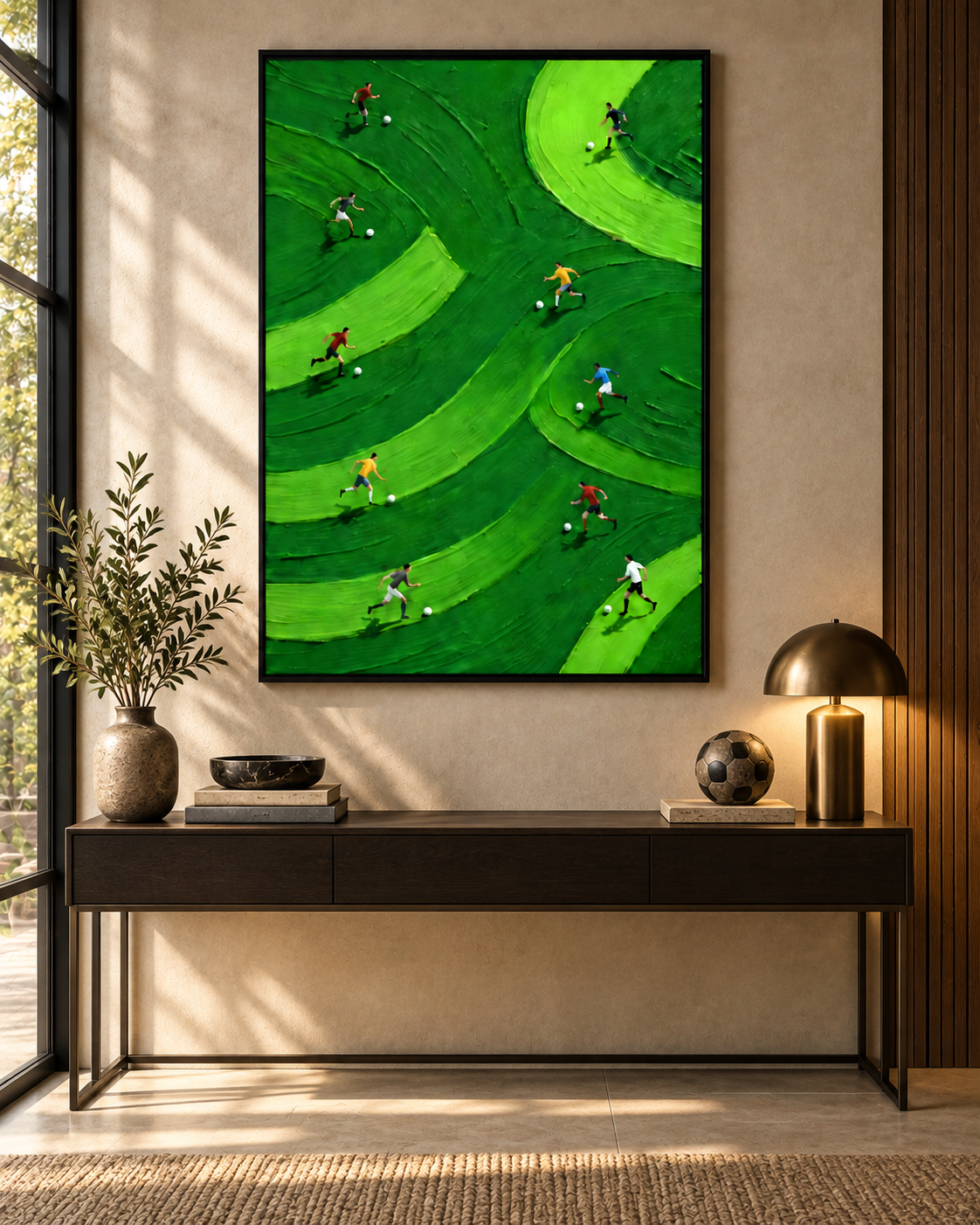 ARENZA textured football field wall art in an entryway