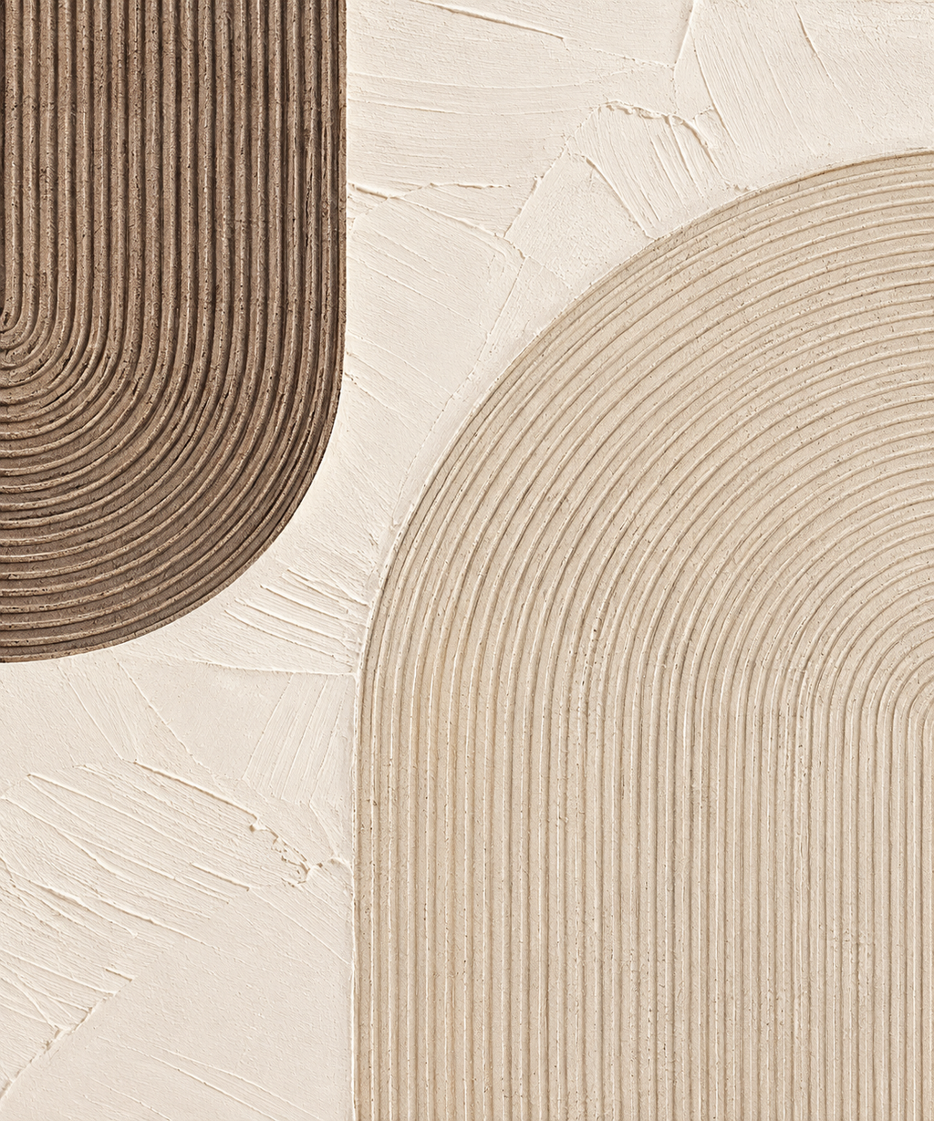 Close-up of ARKEA beige and ivory raised arch wall art texture