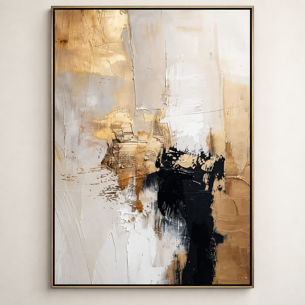 AURELIA champagne gold and charcoal textured abstract wall art close-up