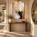 AURELIA gold and charcoal abstract wall art in a European hallway