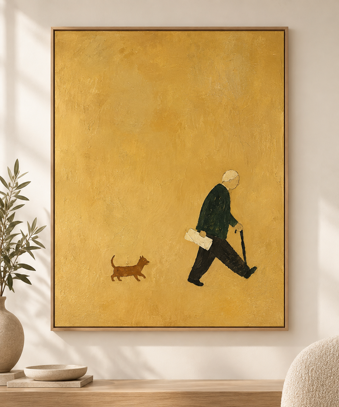AURELIS ochre gold minimalist figure and dog wall art hero
