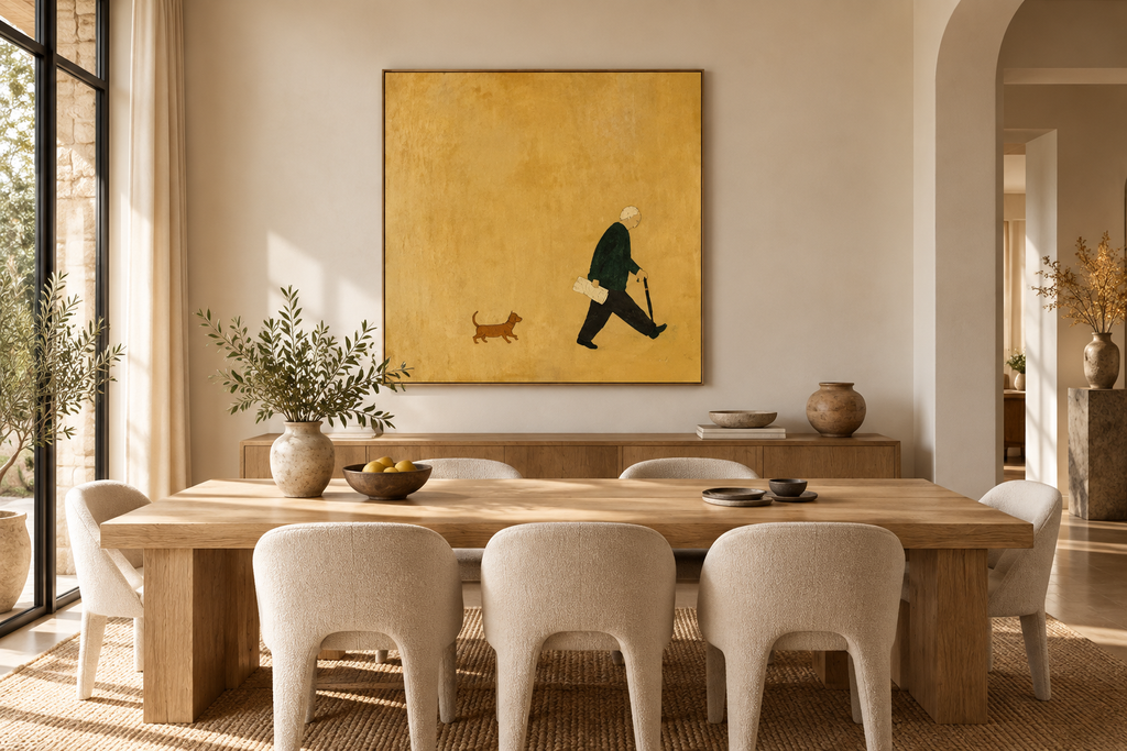AURELIS ochre gold wall art in a contemporary dining room