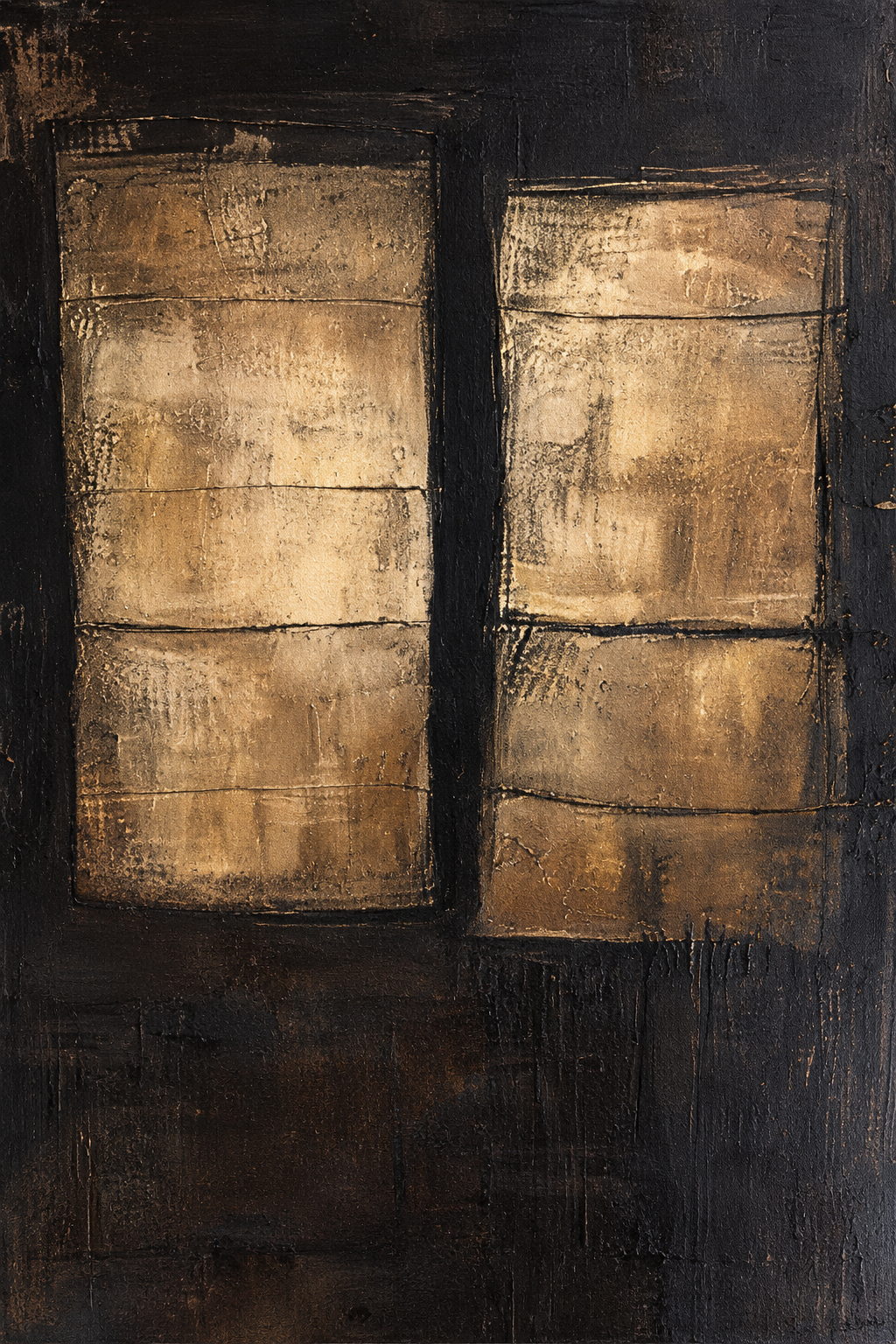Close-up of AUREN handmade charcoal and antique gold wall art texture