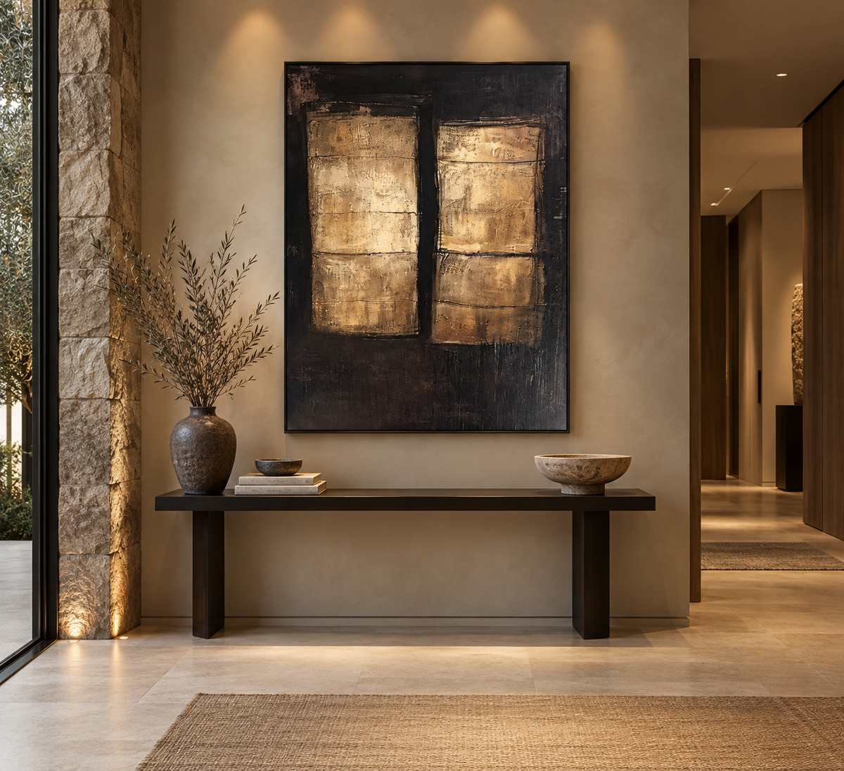 AUREN textured abstract wall art in a sophisticated entryway