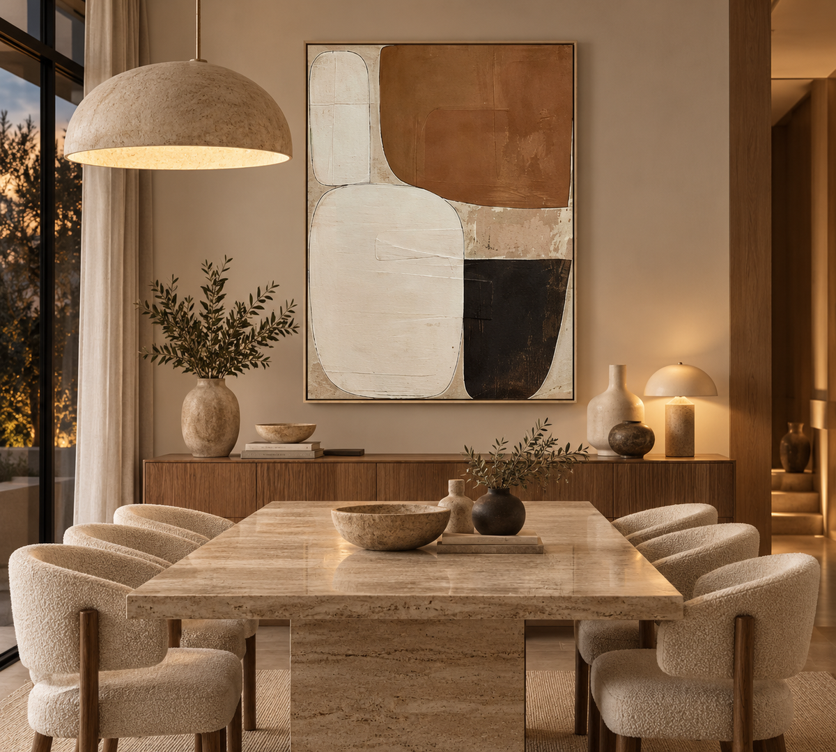 BRUNA geometric abstract wall art in an elegant dining room