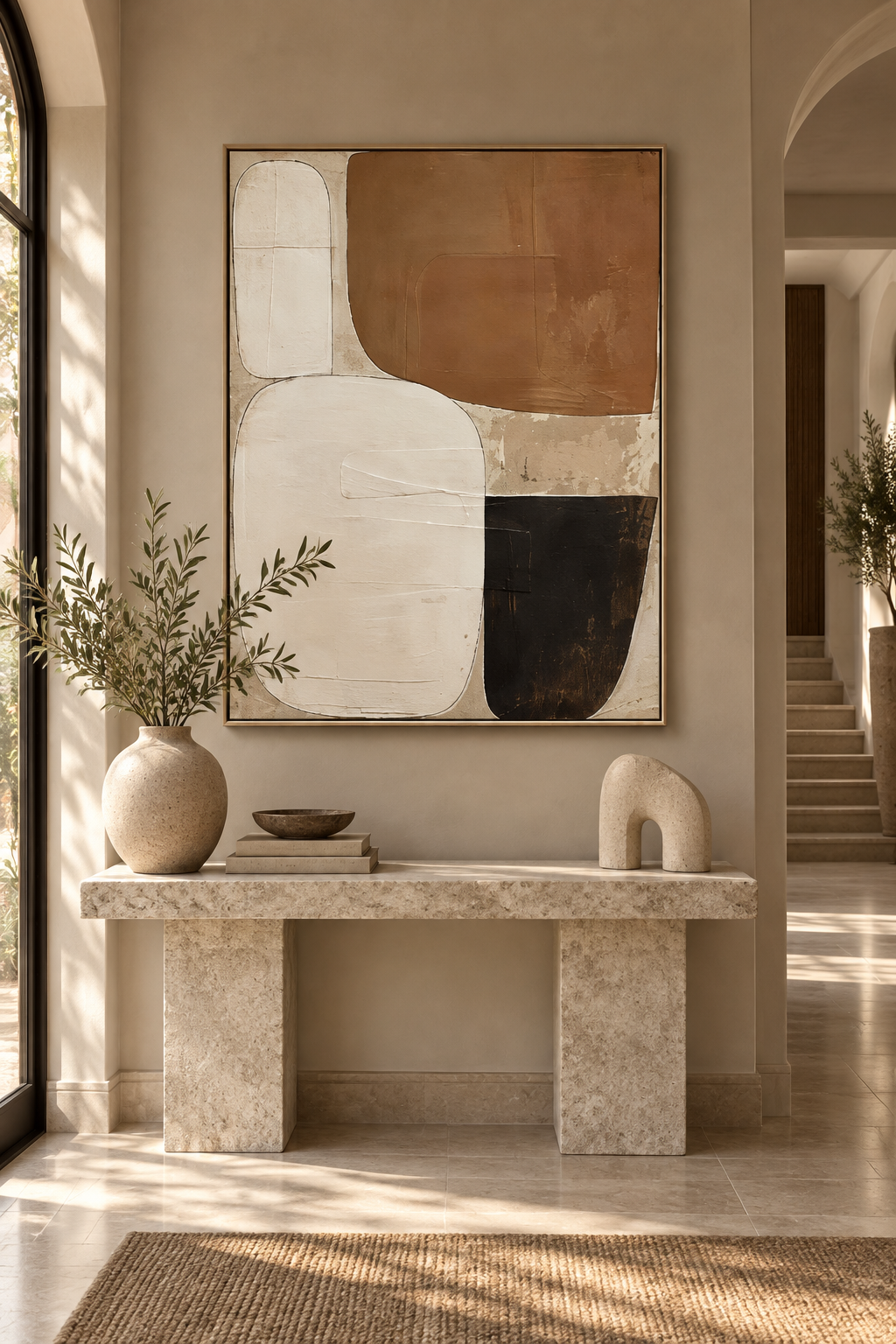 BRUNA geometric abstract wall art in a sophisticated entryway