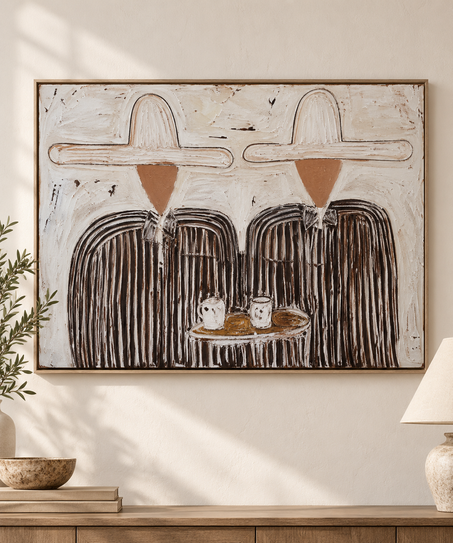 CALDERA black and ivory western duo textured wall art close-up