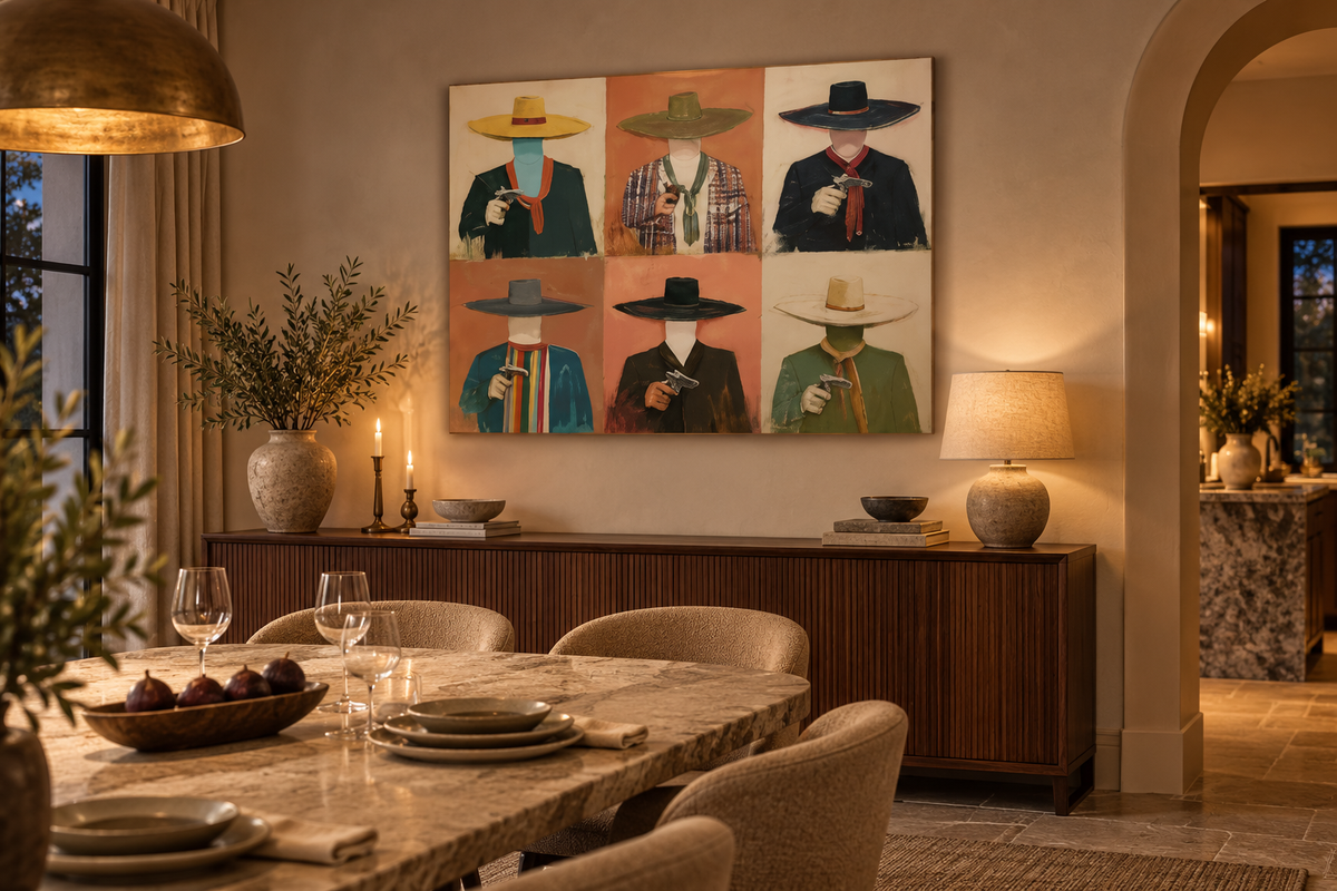 CALDERA western cowboy wall art in a refined dining room