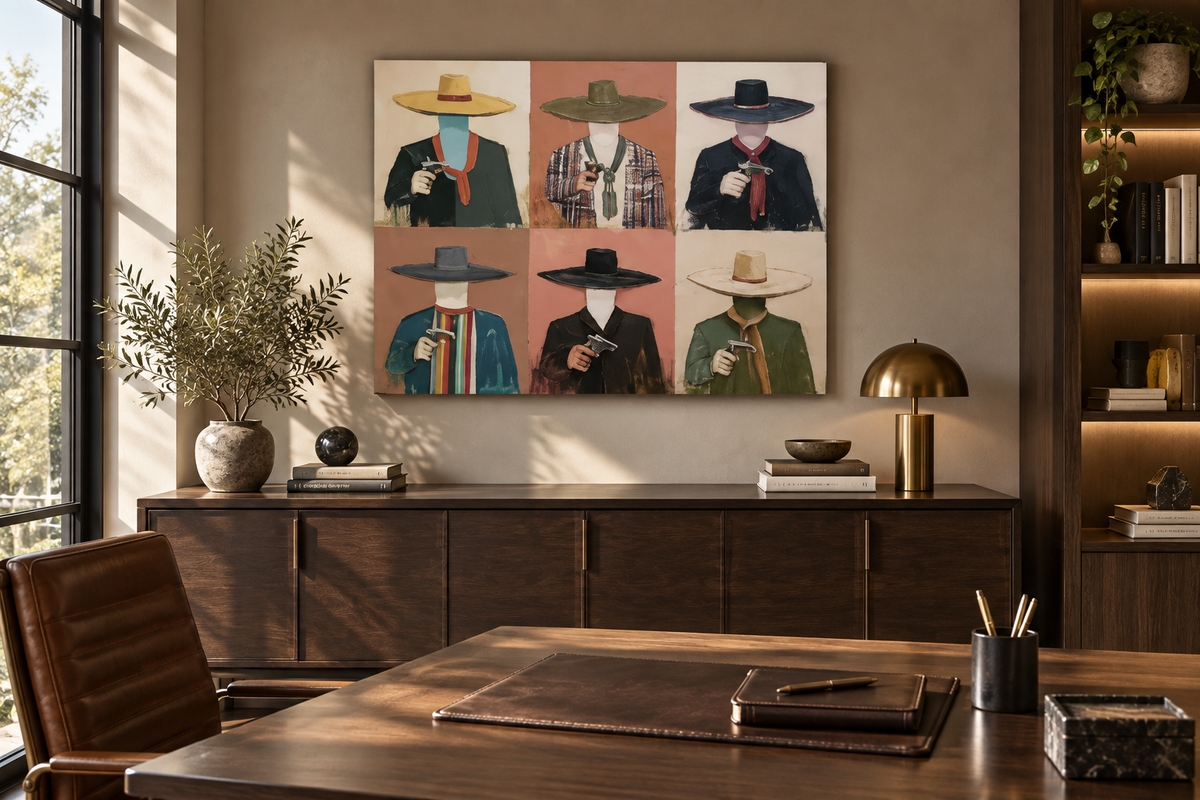 CALDERA six-portrait western wall art in a premium home office