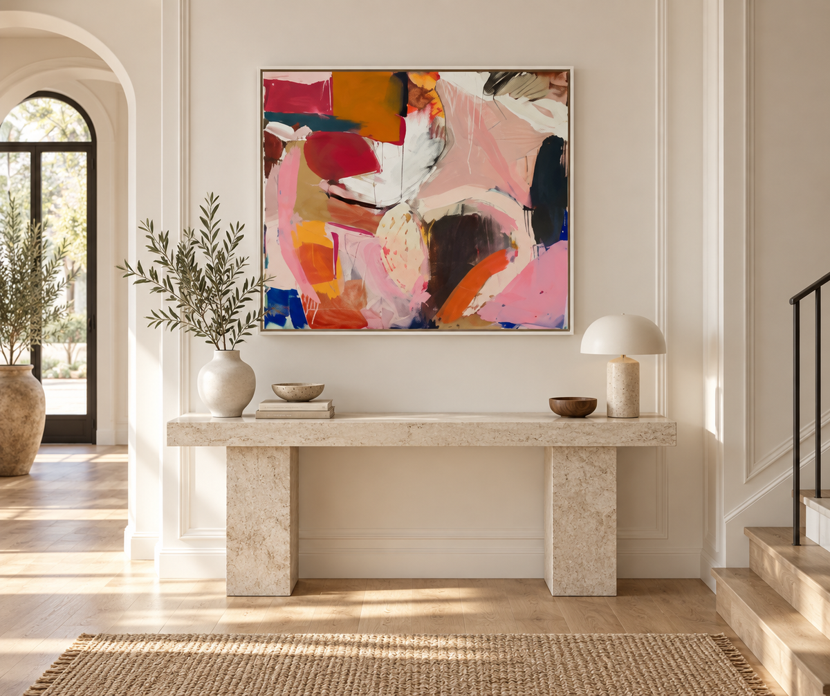 CALISTA colourful abstract wall art above an entryway console