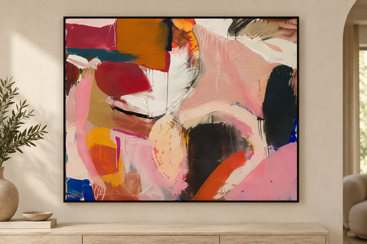 CALISTA multicolour abstract wall art in pink orange blue and black