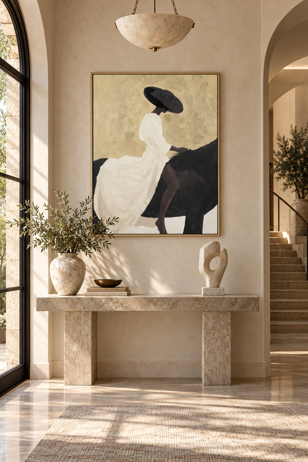 CAVALYA equestrian abstract wall art in a sophisticated entryway