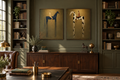 DUALORA set of two equestrian horse paintings in a refined home office library