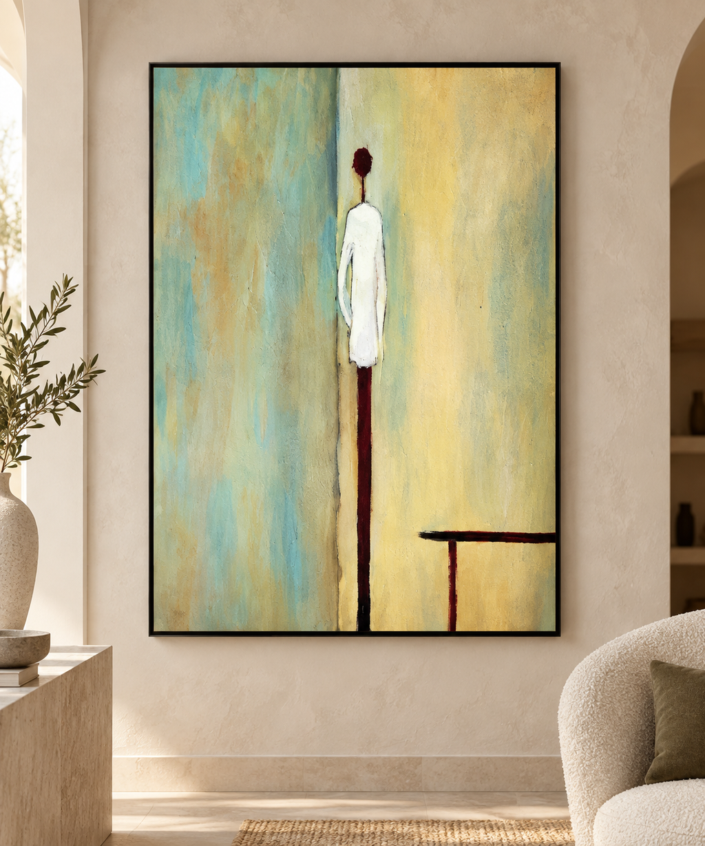 ELORIA yellow aqua and ivory minimalist figurative wall art