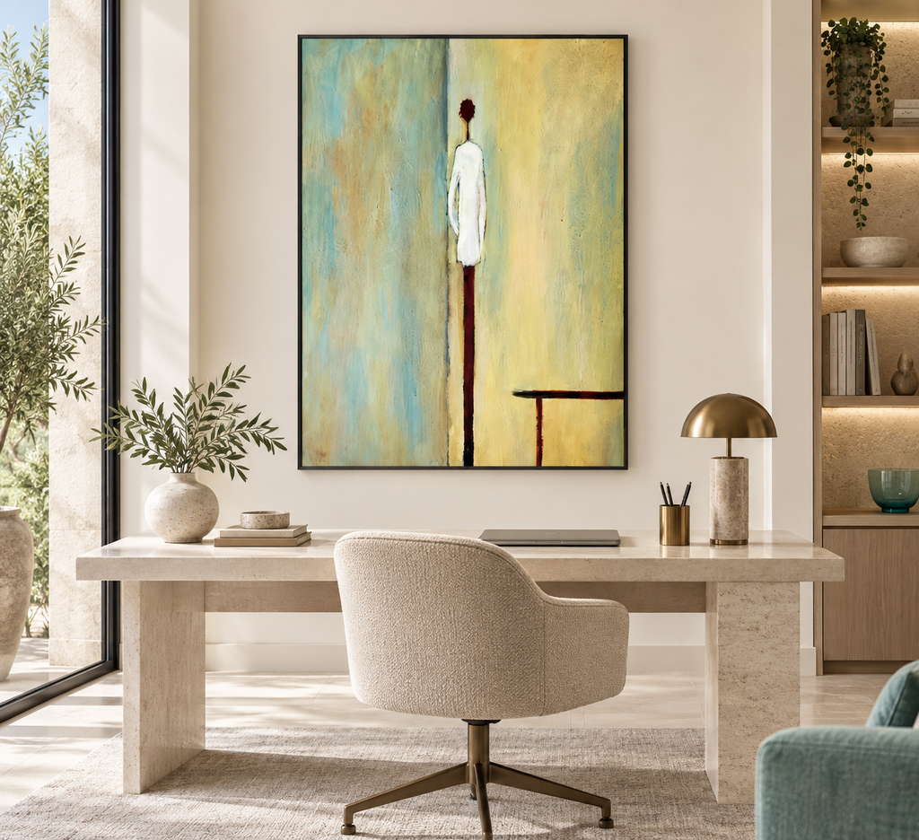 ELORIA minimalist painting in a refined home office
