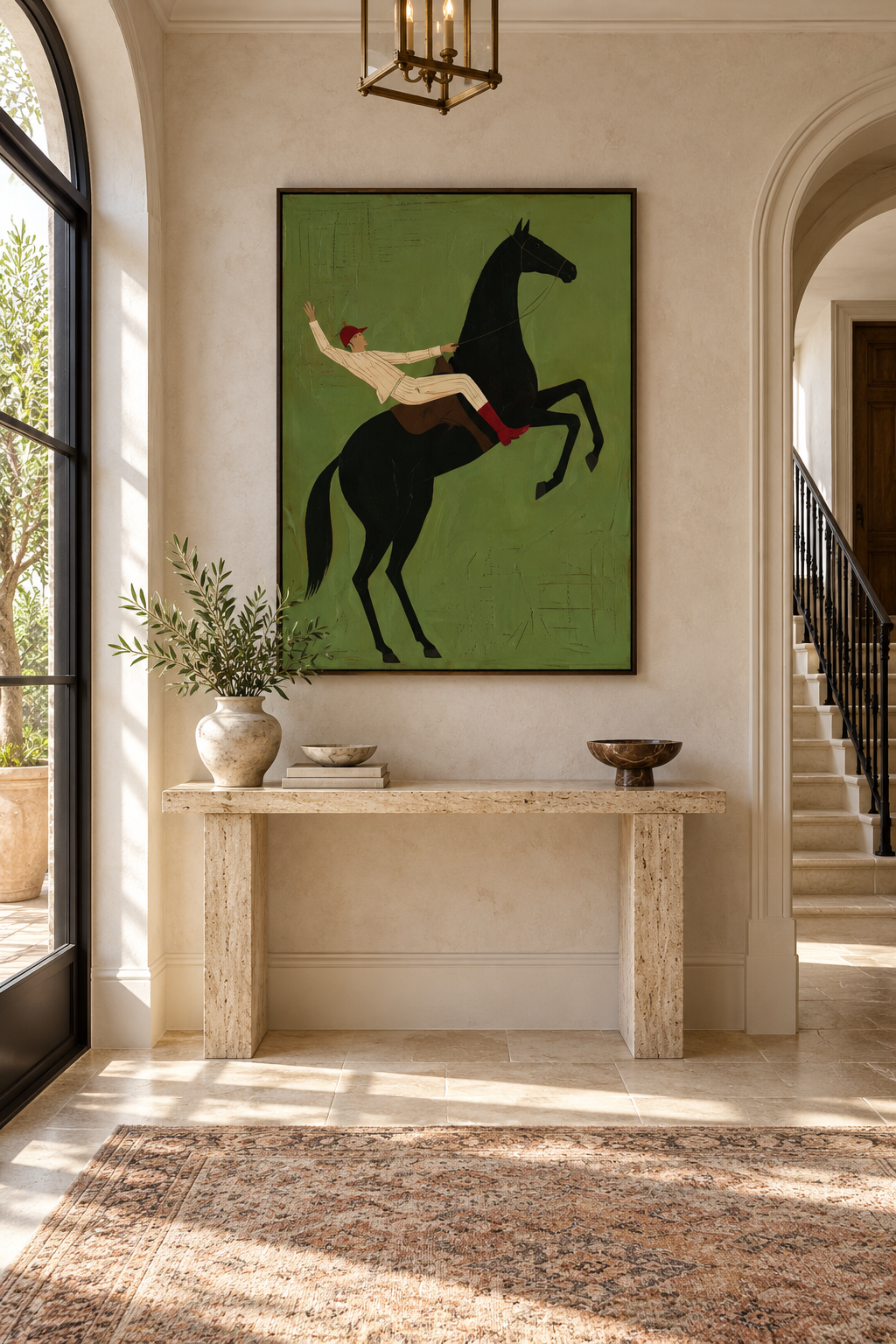 Equus Verdant equestrian wall art in a sophisticated European entryway
