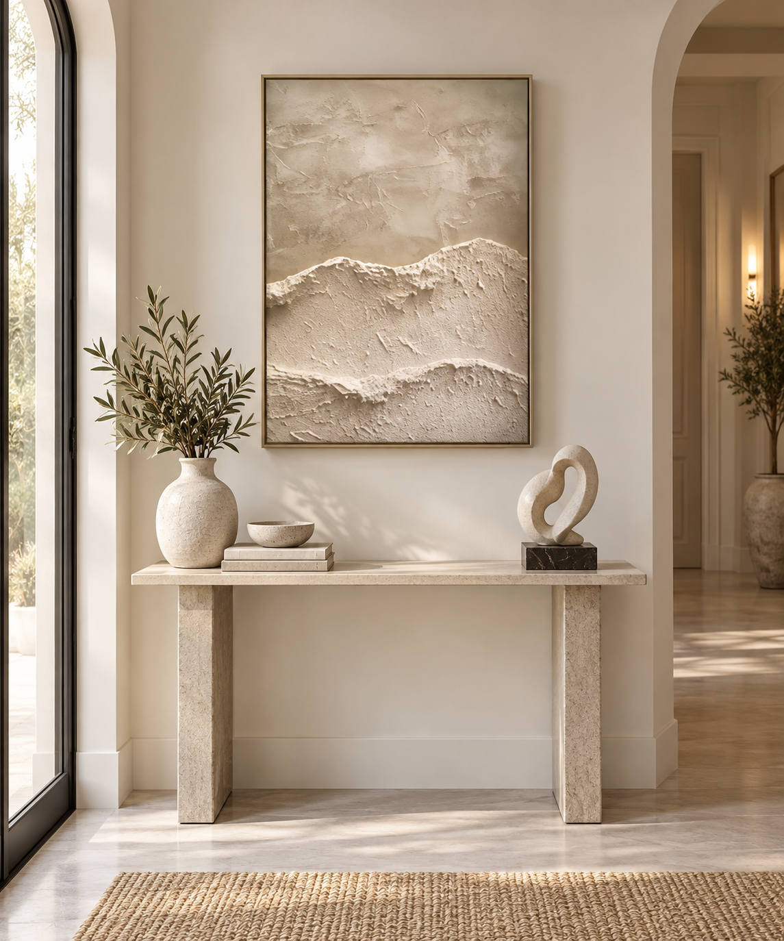 MAREA beige textured abstract wave wall art in a refined entryway