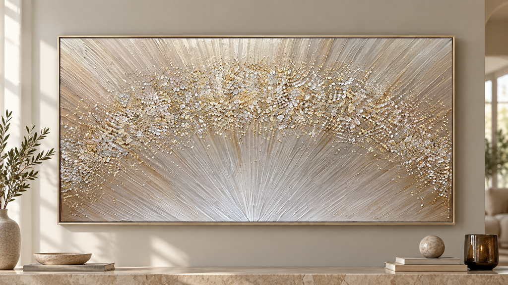 CELESTIA champagne silver and gold textured abstract wall art close-up