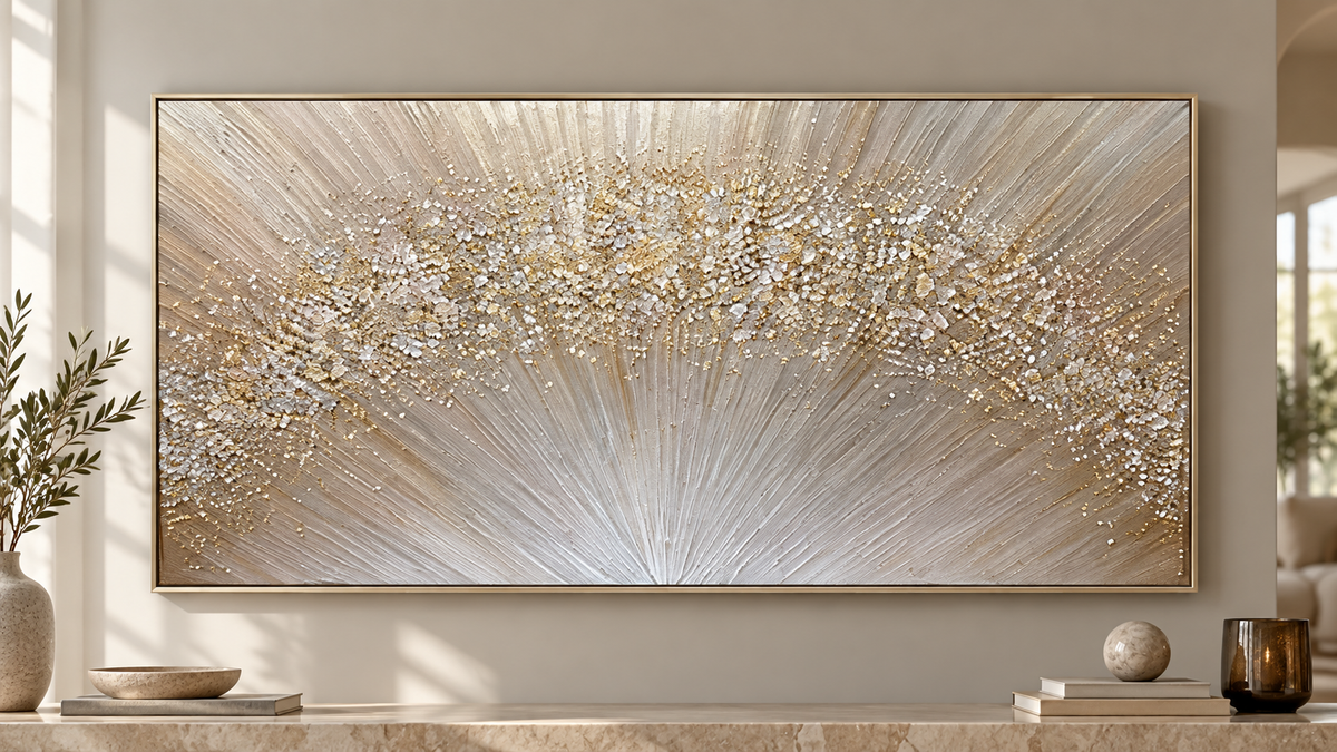 CELESTIA champagne silver and gold textured abstract wall art close-up