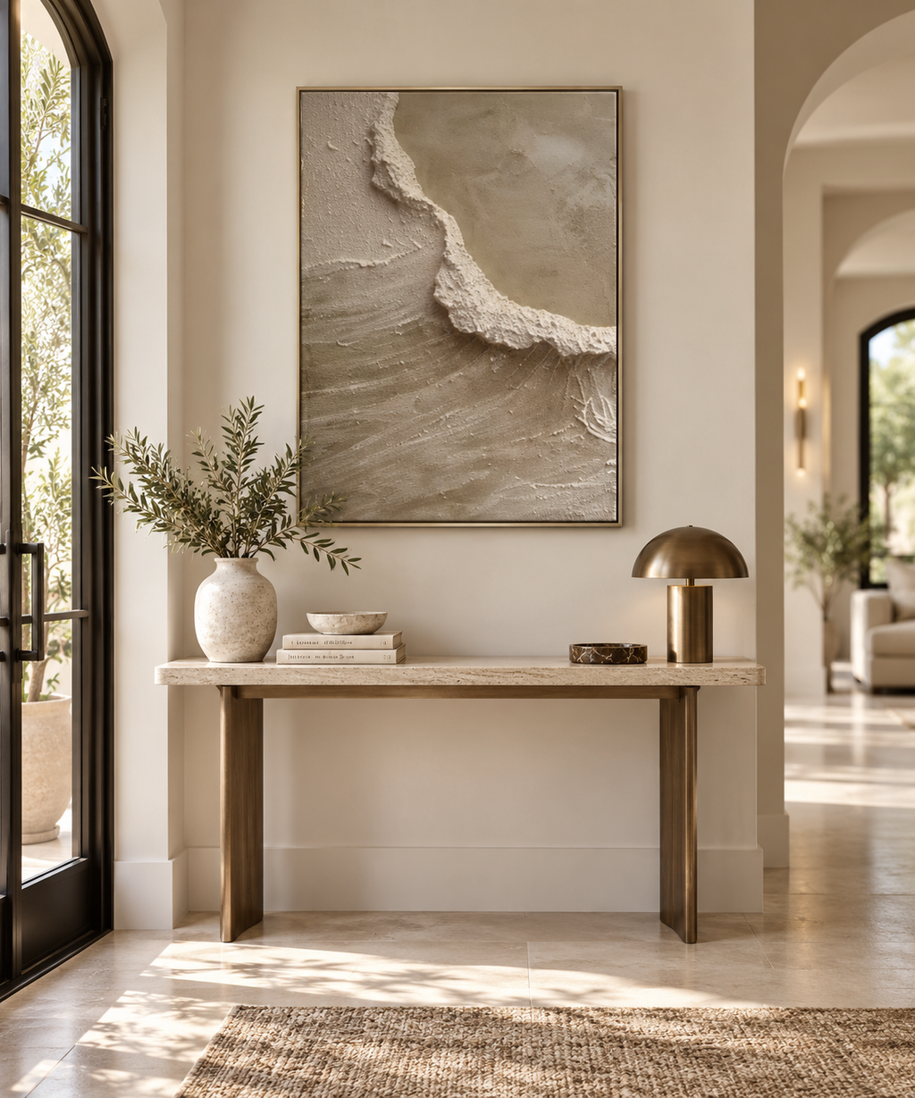 AURELIA beige textured abstract wall art in a refined European entryway