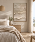 MAREA beige textured abstract wave wall art in an elegant European bedroom