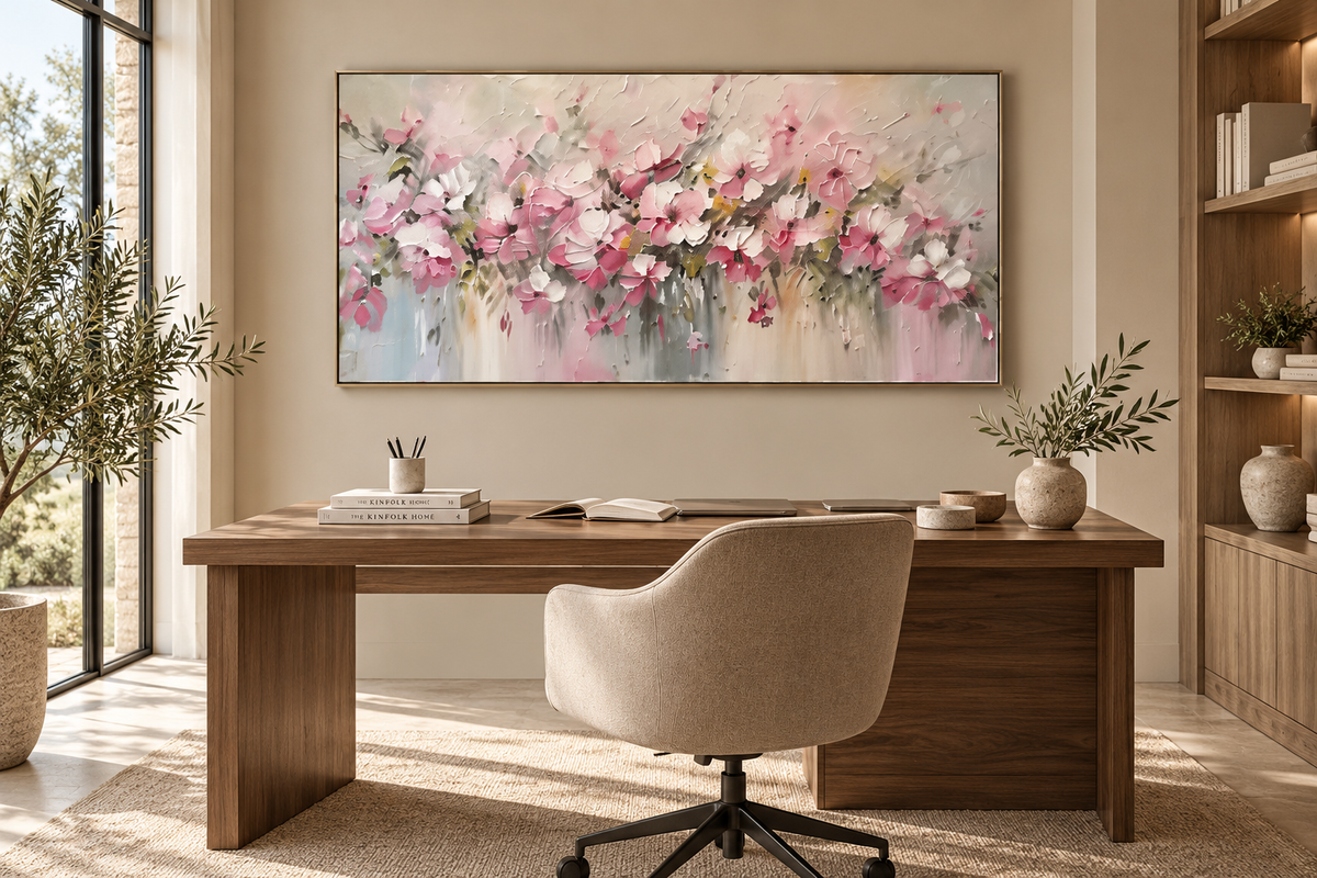 ROSÉA textured floral wall art in a premium home office