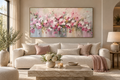 ROSÉA pink and neutral textured floral wall art in a refined living room