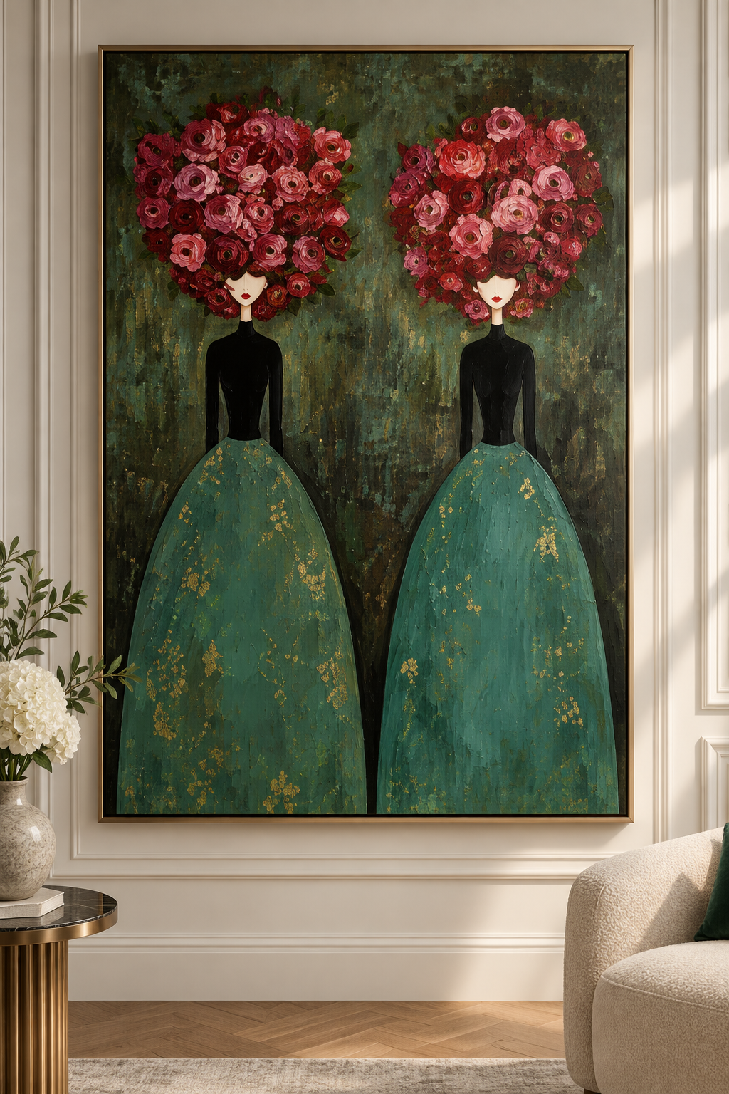 Close-up of FLEURÉA textured emerald floral women wall art