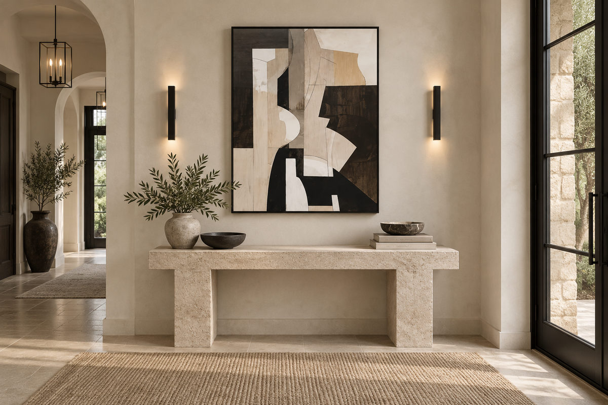 KALDEN geometric abstract wall art in a luxury entryway
