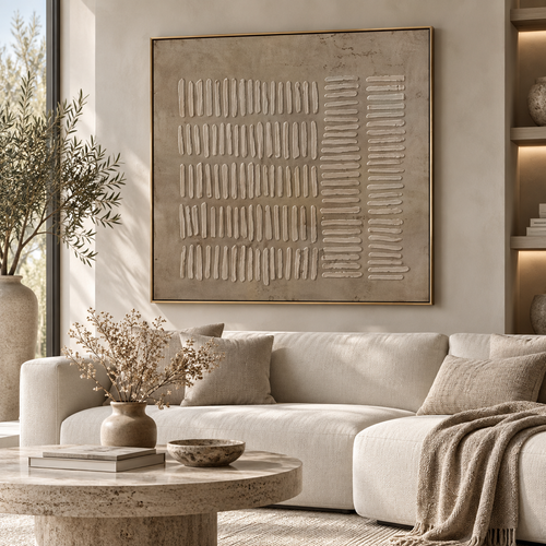 KALSA beige Wabi-Sabi textured abstract wall art in a refined living room