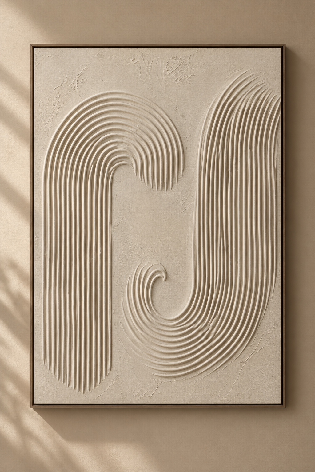 KAYA textured ivory arch Japandi wall art in a bedroom