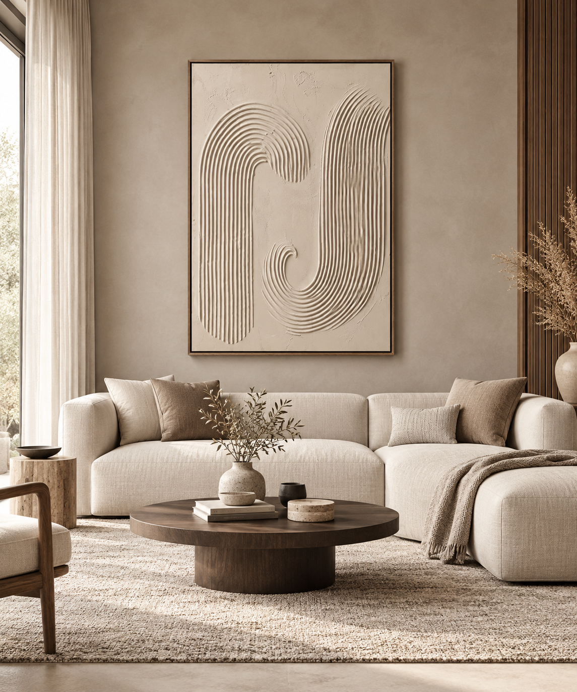 KAYA textured ivory arch Japandi wall art in a living room