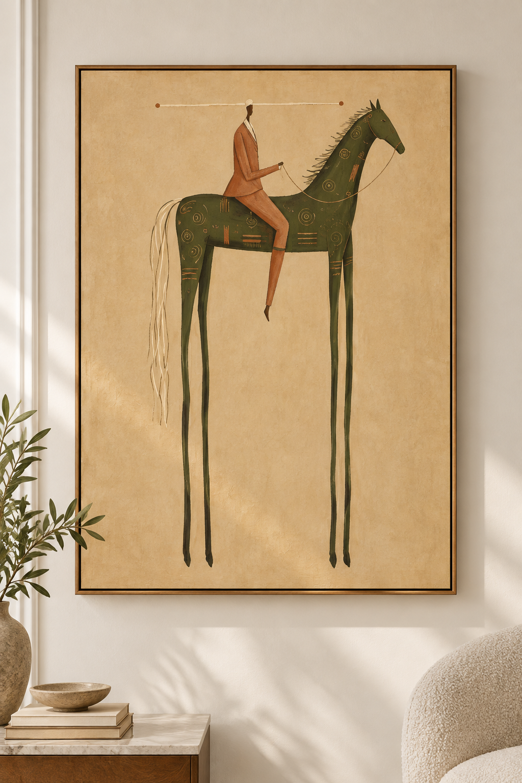 LIVARA olive green horse and rider figurative wall art hero