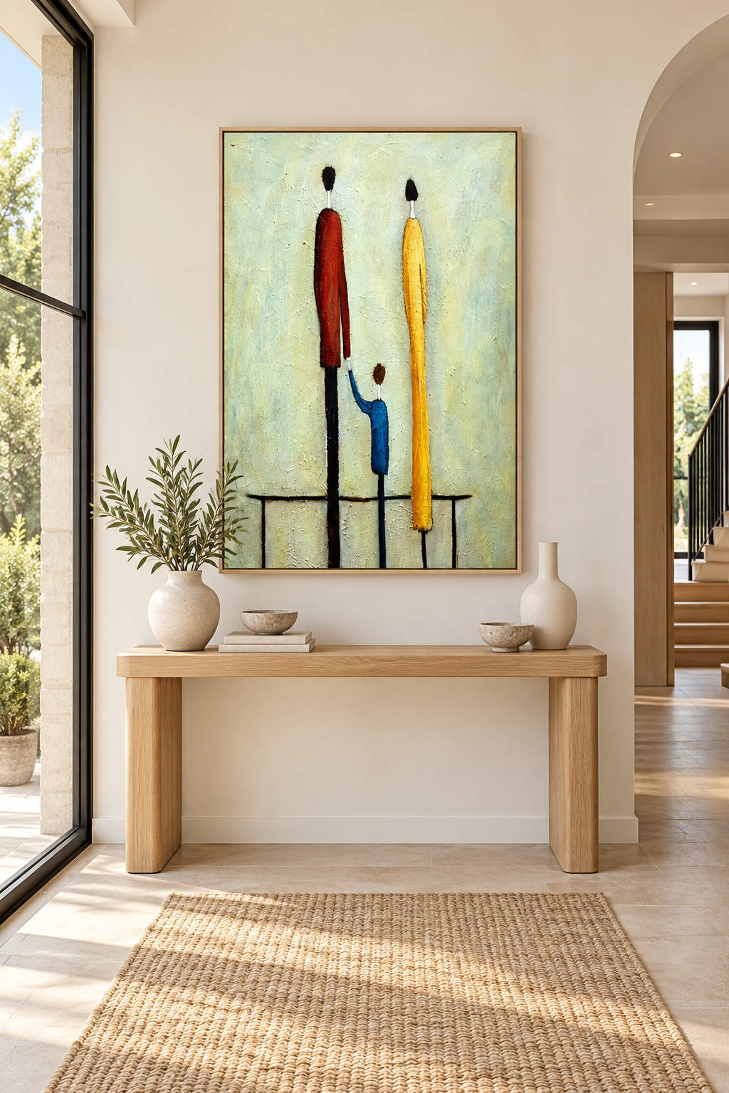 LUMI soft green figurative abstract wall art in a living room
