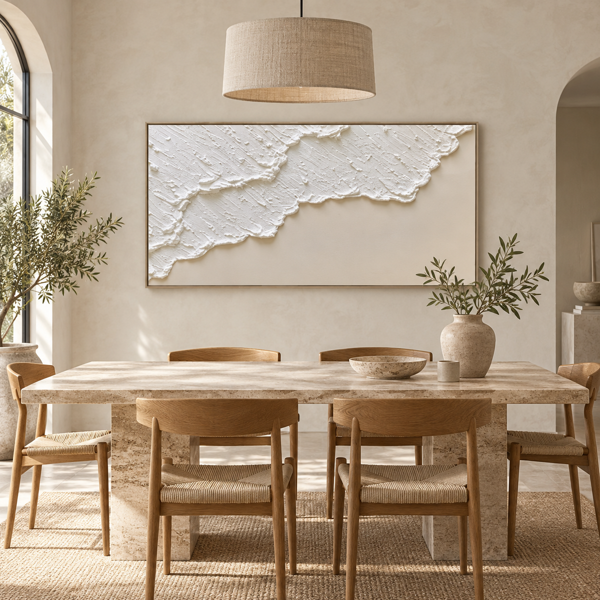 MARÉA textured coastal abstract wall art in a modern dining room