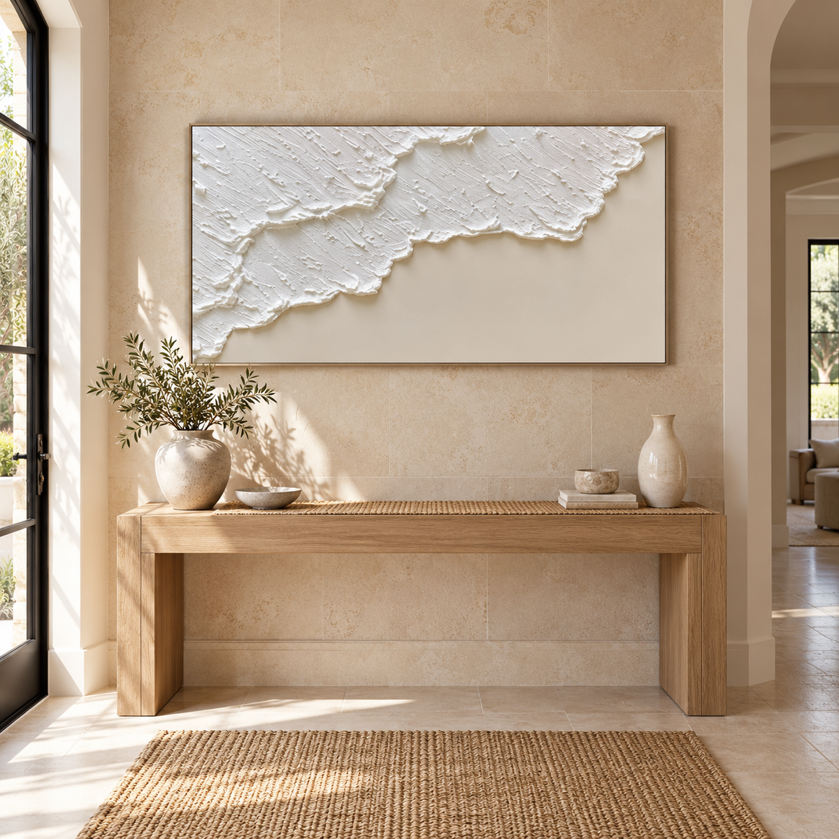 MARÉA textured coastal abstract wall art in a minimalist entryway