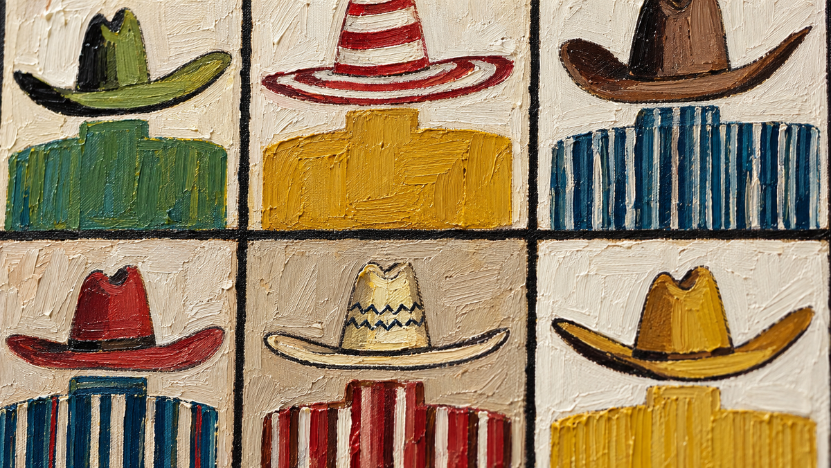 Close-up of MAVERICK handmade colorful cowboy hat painting texture