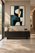MIRA teal and ochre geometric abstract wall art — featured view