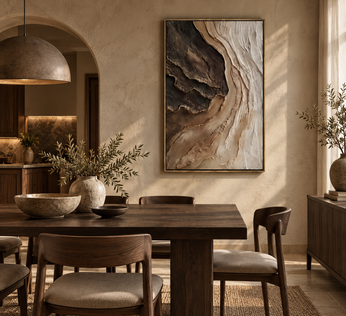 MIREA vertical textured wall art in a sophisticated dining room