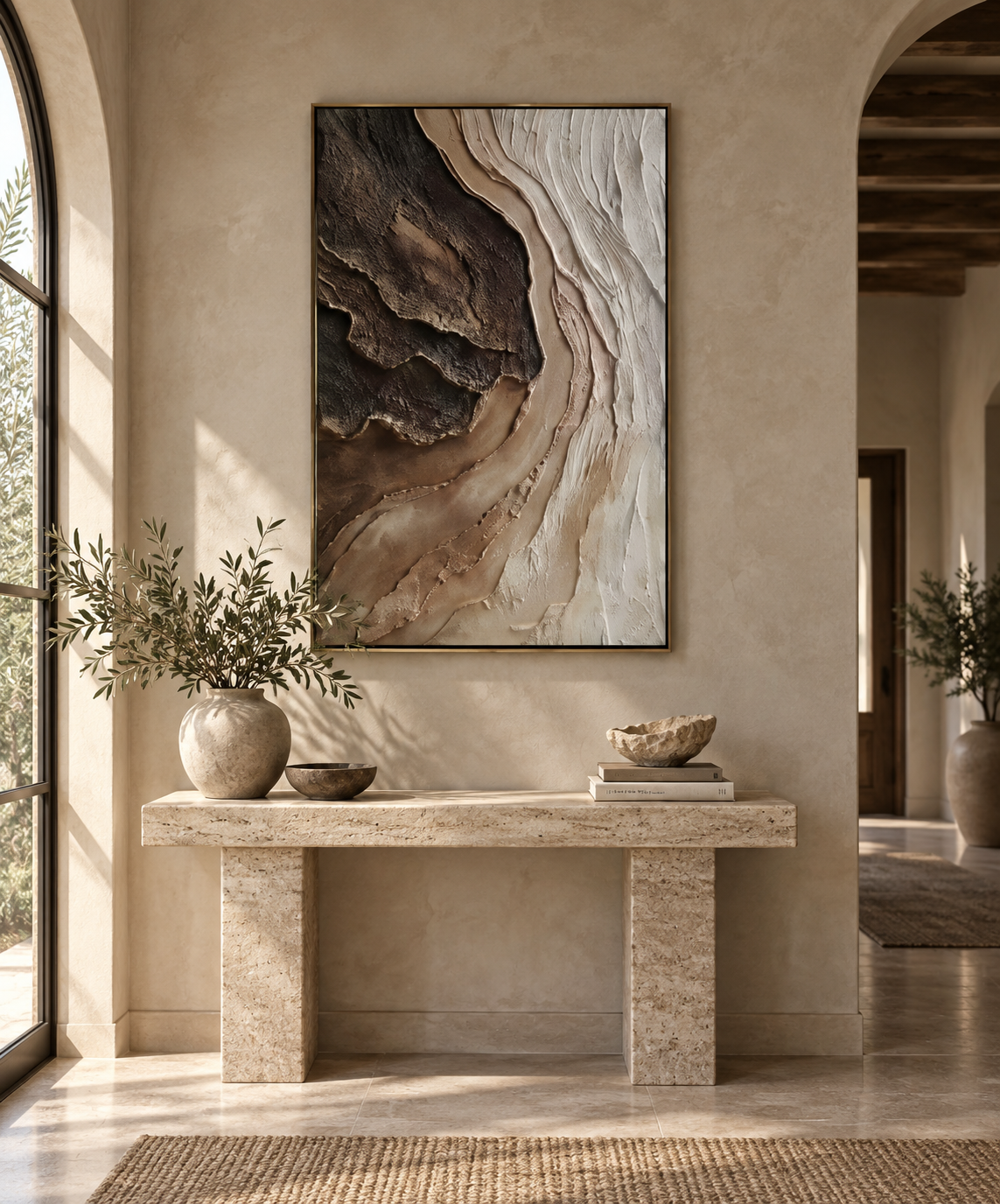 MIREA textured abstract wall art in a contemporary entryway