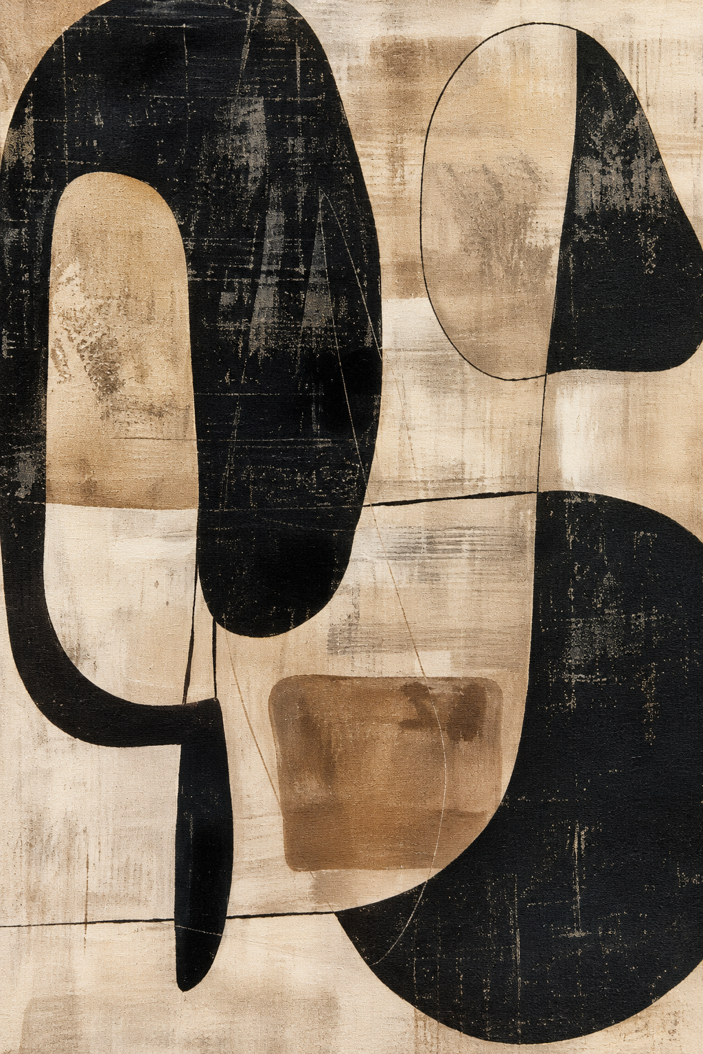 Close-up of MOREA distressed black, ivory and beige abstract wall art texture