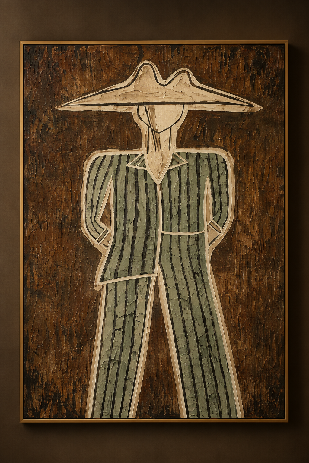 MORVANE sage green hat figure wall art close-up