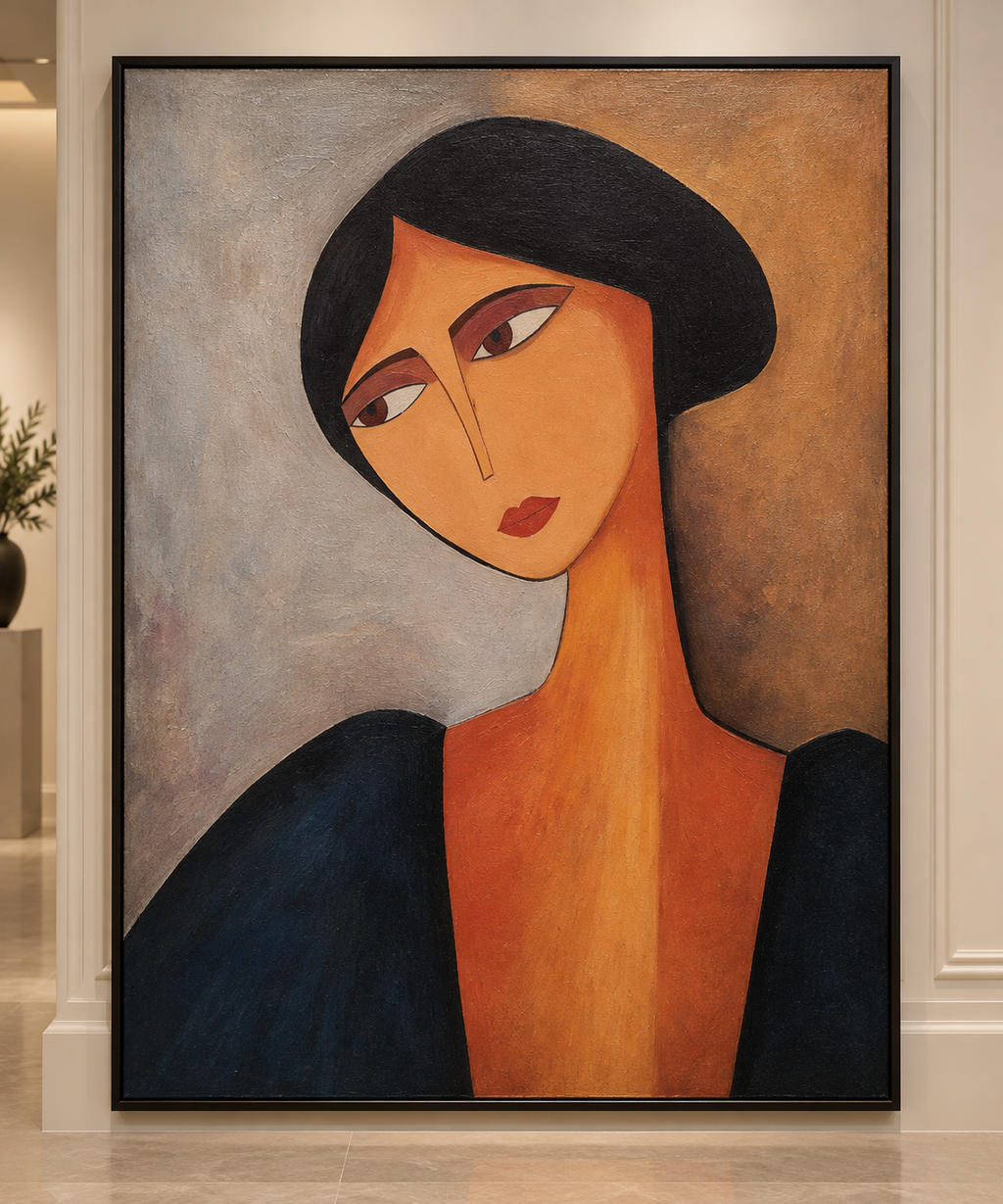 Nariel modern terracotta and grey woman portrait wall art